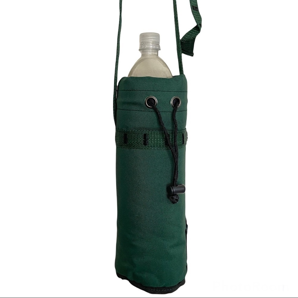 Hunter Green Insolated Canvas Bottle Pouch with Adjustable Strap and Draw String